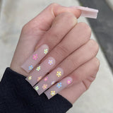 24Pcs Long Ballerina Press on Nail Detachable French False Nails Five-pointed Star Design Coffin Fake Nial Tips with Rhinestone