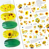 Popxstar black Glue Stickers Spring Summer Daisys Sunflowers Nail Decals Decoration For Nail Art Manicure Beauty