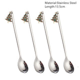 Popxstar 4Pcs Navidad Christmas Coffee Spoons Teaspoons Dessert Stainless Steel Spoons Tableware Christmas Gift Noel New Year