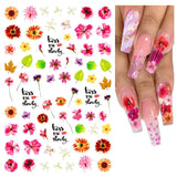 Popxstar black Glue Stickers Spring Summer Daisys Sunflowers Nail Decals Decoration For Nail Art Manicure Beauty