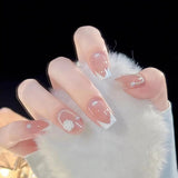 24pcs Bridal Nail Art tips with design press on nails long false nails glue coffin nail tips Rhinestones Glitter stick on nails