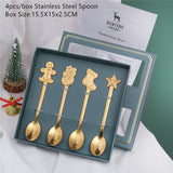 Popxstar 4Pcs Navidad Christmas Coffee Spoons Teaspoons Dessert Stainless Steel Spoons Tableware Christmas Gift Noel New Year