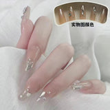 24pcs Wearable Pink Press On Fake Nails Tips With Glue false nails design Butterfly Lovely Girl false nails With Wearing Tools