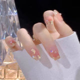 24pcs Wearable Pink Press On Fake Nails Tips With Glue false nails design Butterfly Lovely Girl false nails With Wearing Tools