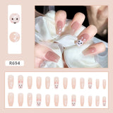 24pcs/box Fake Nails Press on Short Reusable with Designs Set French Artificial Pink kawaii False Tipsy Stick-on Nails Tips Art