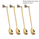 Popxstar 4Pcs Navidad Christmas Coffee Spoons Teaspoons Dessert Stainless Steel Spoons Tableware Christmas Gift Noel New Year