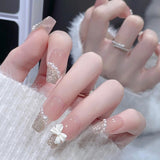 24pcs Wearable Pink Press On Fake Nails Tips With Glue false nails design Butterfly Lovely Girl false nails With Wearing Tools