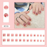 24Pcs/Box Sweet Short Round/Square Head False Nail Art Full Cover Detachable Artificial Fake Nails Ballerina Press on Nails Tips