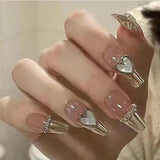 24pcs Wearable Pink Press On Fake Nails Tips With Glue false nails design Butterfly Lovely Girl false nails With Wearing Tools