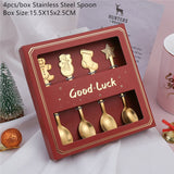 Popxstar 4Pcs Navidad Christmas Coffee Spoons Teaspoons Dessert Stainless Steel Spoons Tableware Christmas Gift Noel New Year