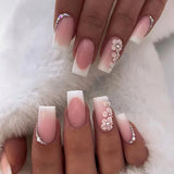 Popxstar 24pcs Summer False Nails with Designs Charms Flame Long Ballerina Fake Nails Wearable Coffin French Nails Tips Press On Nails