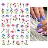 Popxstar black Glue Stickers Spring Summer Daisys Sunflowers Nail Decals Decoration For Nail Art Manicure Beauty