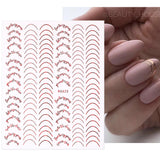 Popxstar French 3D Nail Decals Stickers Stripe Line French Tips Transfer Nail Art Manicure Decoration Gold Reflective Glitter Stickers