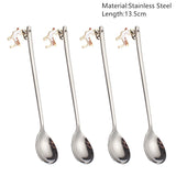 Popxstar 4Pcs Navidad Christmas Coffee Spoons Teaspoons Dessert Stainless Steel Spoons Tableware Christmas Gift Noel New Year