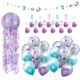 Popxstar Mermaid Balloon Banner Cake Topper Happy Ocean Girl Birthday Party Mermaid Tail Jellyfish Tassels Decor Under The Sea Wedding