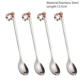 Popxstar 4Pcs Navidad Christmas Coffee Spoons Teaspoons Dessert Stainless Steel Spoons Tableware Christmas Gift Noel New Year