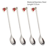 Popxstar 4Pcs Navidad Christmas Coffee Spoons Teaspoons Dessert Stainless Steel Spoons Tableware Christmas Gift Noel New Year