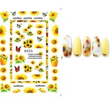 Popxstar black Glue Stickers Spring Summer Daisys Sunflowers Nail Decals Decoration For Nail Art Manicure Beauty