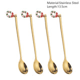 Popxstar 4Pcs Navidad Christmas Coffee Spoons Teaspoons Dessert Stainless Steel Spoons Tableware Christmas Gift Noel New Year