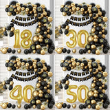 Popxstar Black Gold Balloon Garland Arch Kit Confetti Latex Balloon Happy 18 30 40 50 Year Old Birthday Party Decor Adults Anniversary