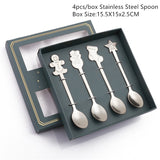 Popxstar 4Pcs Navidad Christmas Coffee Spoons Teaspoons Dessert Stainless Steel Spoons Tableware Christmas Gift Noel New Year