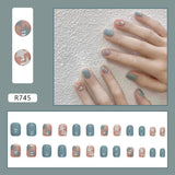 24Pcs/Box Sweet Short Round/Square Head False Nail Art Full Cover Detachable Artificial Fake Nails Ballerina Press on Nails Tips