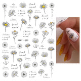 Popxstar black Glue Stickers Spring Summer Daisys Sunflowers Nail Decals Decoration For Nail Art Manicure Beauty