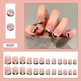 24pcs/box Fake Nails Press on Short Reusable with Designs Set French Artificial Pink kawaii False Tipsy Stick-on Nails Tips Art