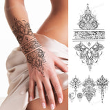 Popxstar fake henna tattoo mandala lotus flowers jewery arabic indian egyptian tattoo sleeve hand finger breast tatoo black waterproof