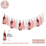 Popxstar 15pcs Rose Gold Paper Tassel Garland Kids Adult Happy Birthday Party Decoration First 1st Baby Boy Girl One Year Banner Supplies