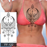 Popxstar fake henna tattoo mandala lotus flowers jewery arabic indian egyptian tattoo sleeve hand finger breast tatoo black waterproof